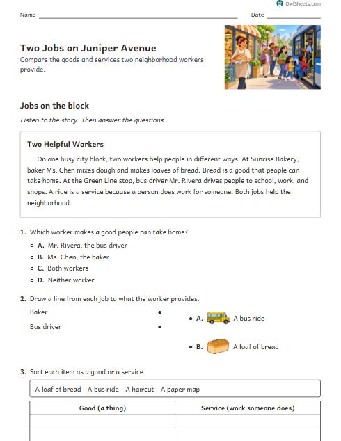 Two Jobs on Juniper Avenue worksheet preview