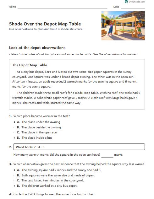 Shade Over the Depot Map Table worksheet preview