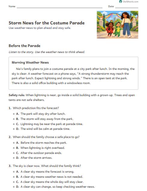 Storm News for the Costume Parade worksheet preview
