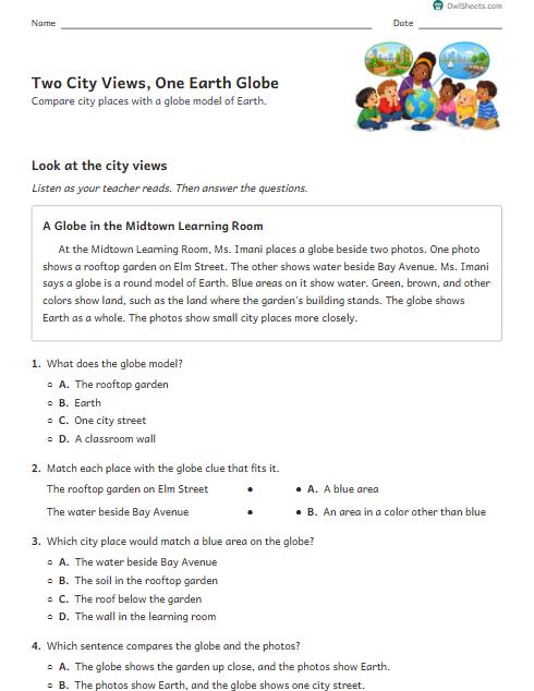 Two City Views, One Earth Globe worksheet preview
