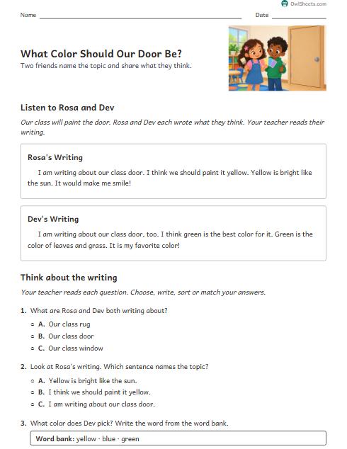 What Color Should Our Door Be? worksheet preview