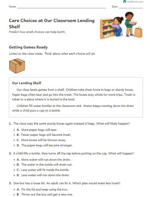Care Choices at Our Classroom Lending Shelf worksheet preview