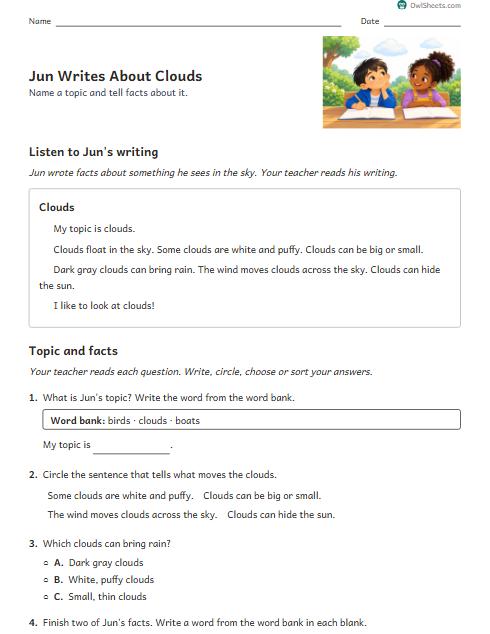 Jun Writes About Clouds worksheet preview