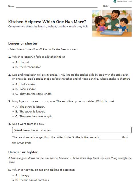 Kitchen Helpers: Which One Has More? worksheet preview