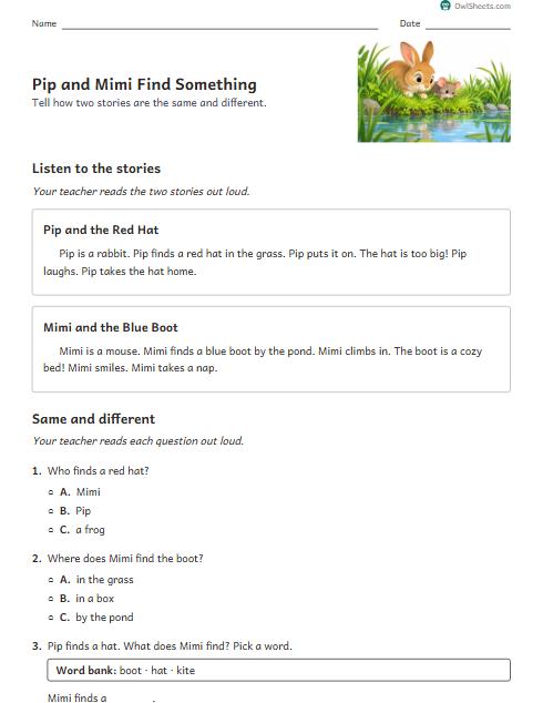 Pip and Mimi Find Something worksheet preview