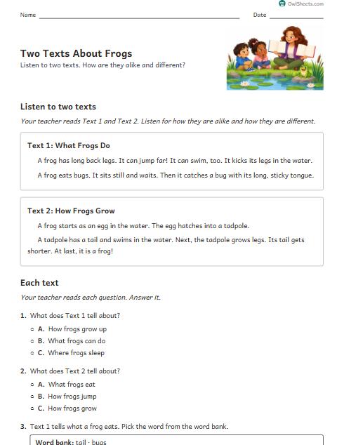 Two Texts About Frogs worksheet preview