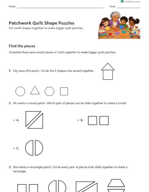 Patchwork Quilt Shape Puzzles worksheet preview