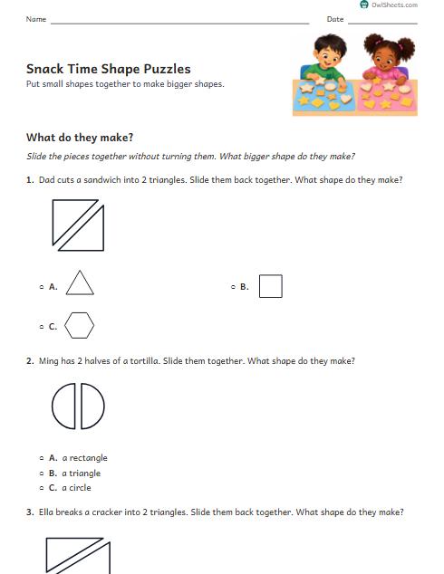Snack Time Shape Puzzles worksheet preview