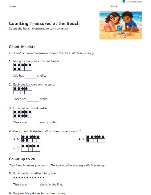 Counting Treasures at the Beach worksheet preview