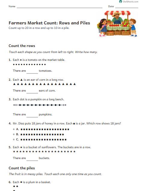 Farmers Market Count: Rows and Piles worksheet preview