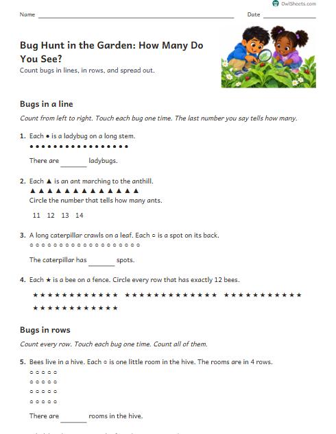 Bug Hunt in the Garden: How Many Do You See? worksheet preview