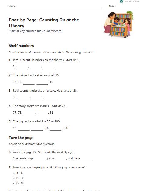 Page by Page: Counting On at the Library worksheet preview