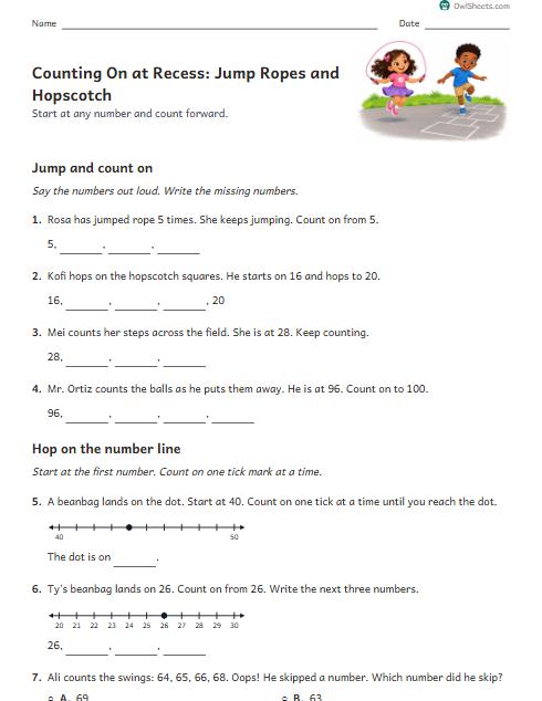 Counting On at Recess: Jump Ropes and Hopscotch worksheet preview