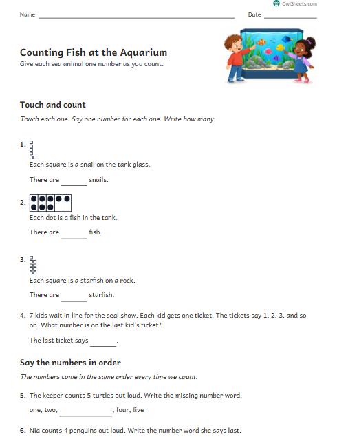 Counting Fish at the Aquarium worksheet preview