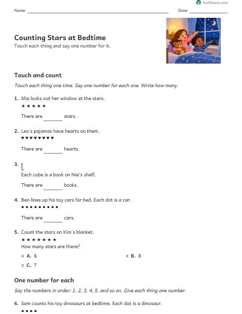 Counting Stars at Bedtime worksheet preview