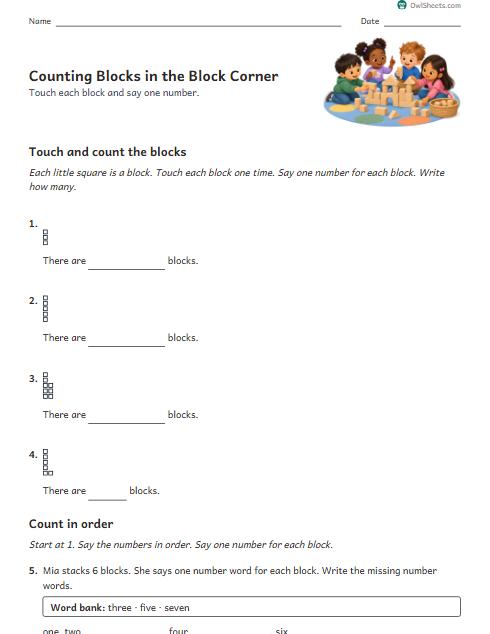 Counting Blocks in the Block Corner worksheet preview