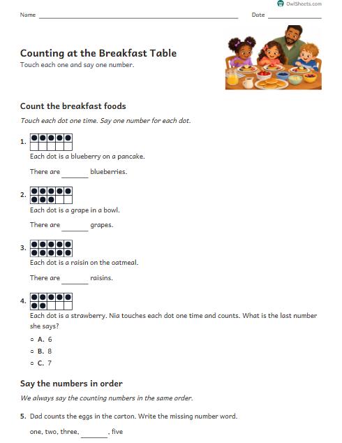 Counting at the Breakfast Table worksheet preview