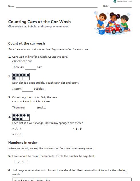 Counting Cars at the Car Wash worksheet preview