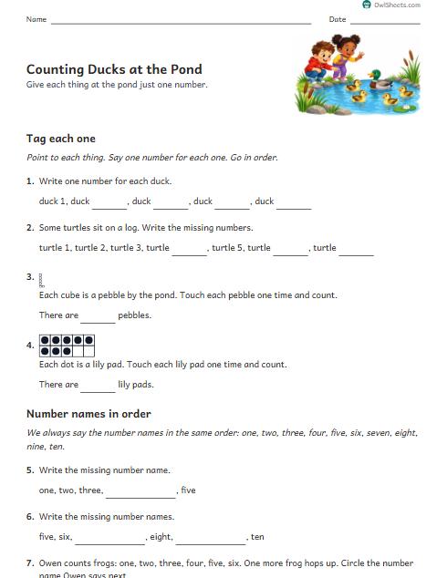 Counting Ducks at the Pond worksheet preview