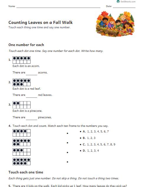Counting Leaves on a Fall Walk worksheet preview