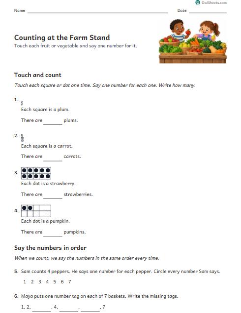 Counting at the Farm Stand worksheet preview