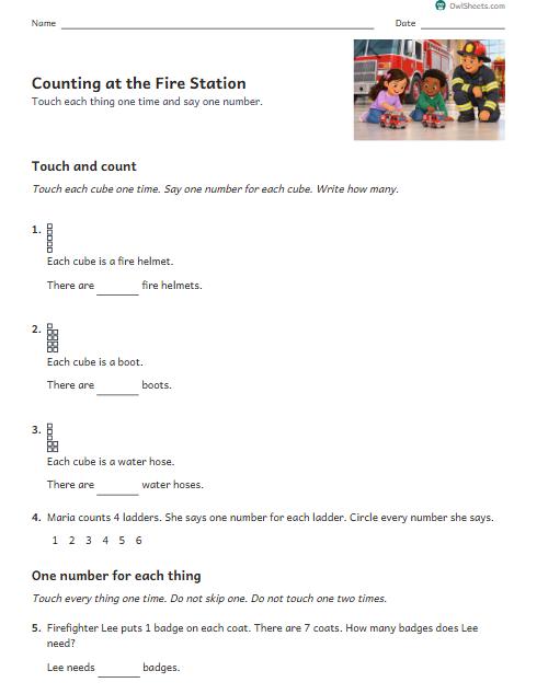 Counting at the Fire Station worksheet preview