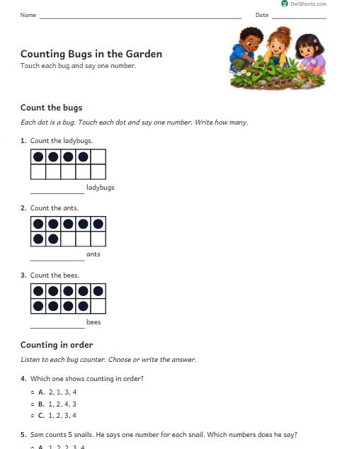 Counting Bugs in the Garden worksheet preview