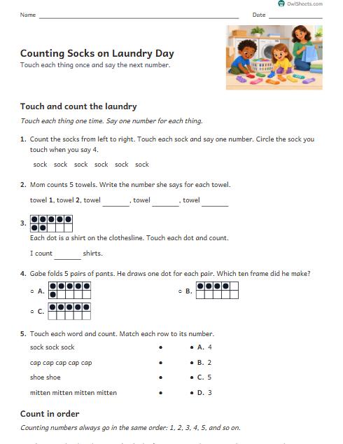 Counting Socks on Laundry Day worksheet preview