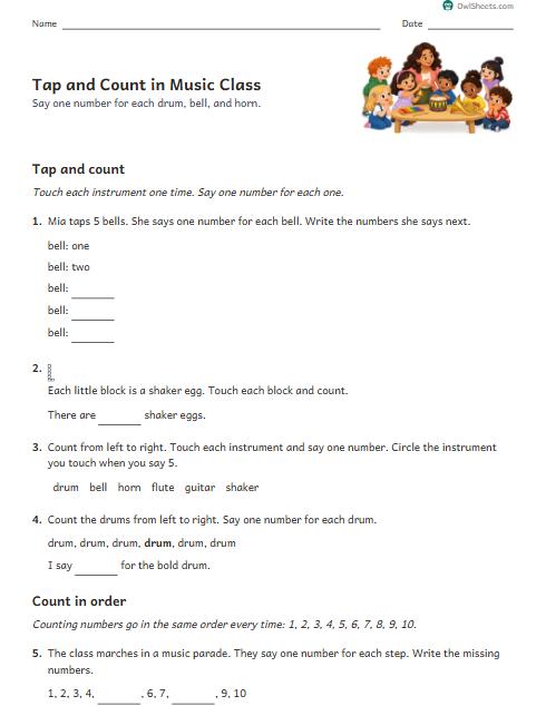 Tap and Count in Music Class worksheet preview