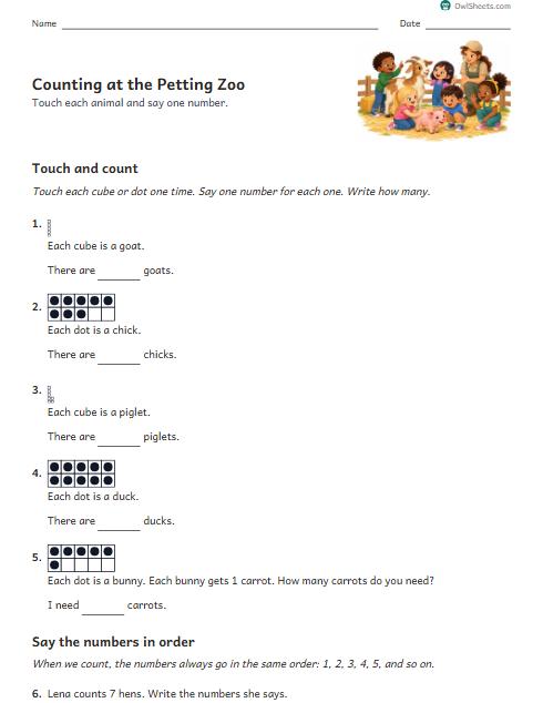 Counting at the Petting Zoo worksheet preview