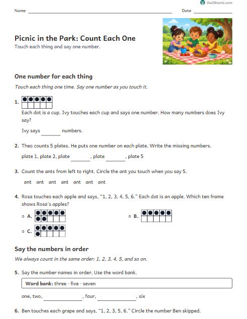 Picnic in the Park: Count Each One worksheet preview