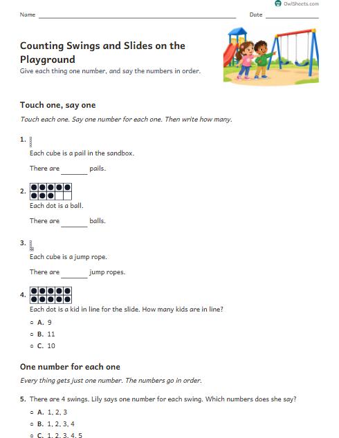 Counting Swings and Slides on the Playground worksheet preview
