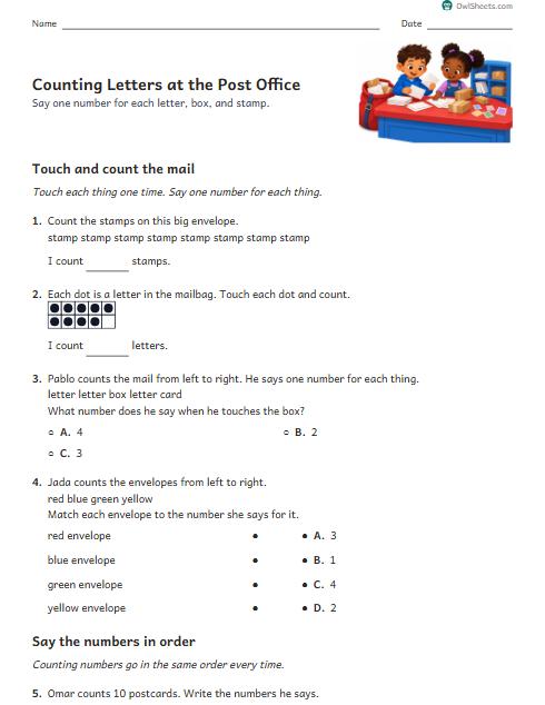 Counting Letters at the Post Office worksheet preview