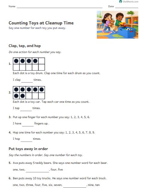 Counting Toys at Cleanup Time worksheet preview