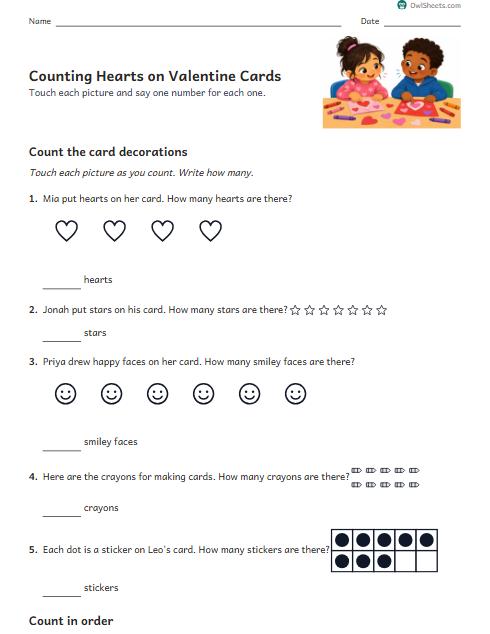 Counting Hearts on Valentine Cards worksheet preview