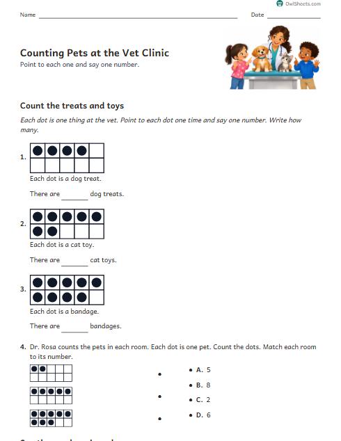 Counting Pets at the Vet Clinic worksheet preview