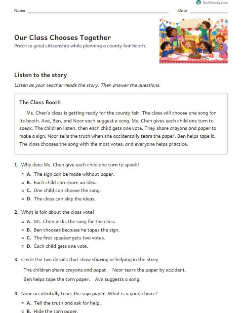 Our Class Chooses Together worksheet preview