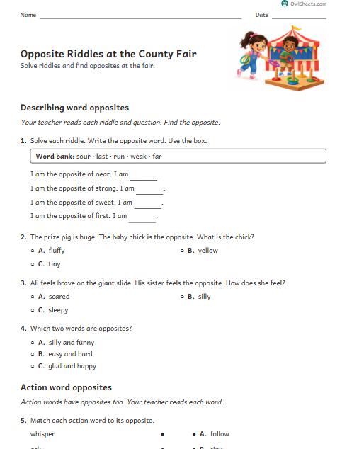 Opposite Riddles at the County Fair worksheet preview