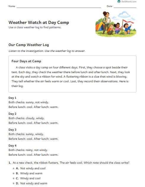 Weather Watch at Day Camp worksheet preview