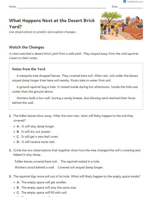 What Happens Next at the Desert Brick Yard? worksheet preview