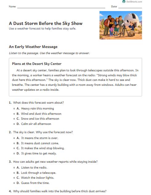 A Dust Storm Before the Sky Show worksheet preview