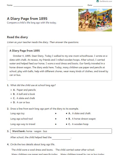 A Diary Page from 1895 worksheet preview