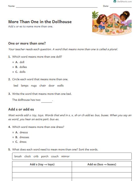 More Than One in the Dollhouse worksheet preview