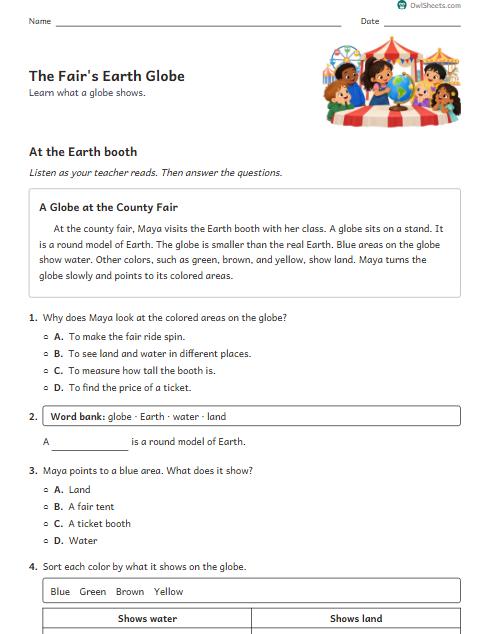 The Fair's Earth Globe worksheet preview