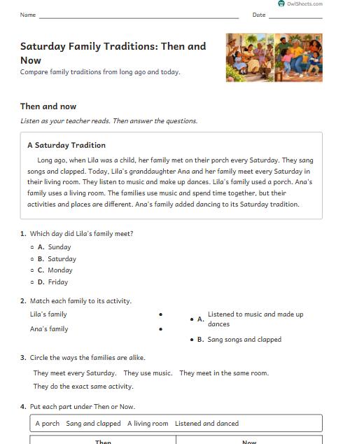 Saturday Family Traditions: Then and Now worksheet preview