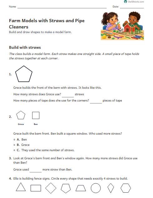 Farm Models with Straws and Pipe Cleaners worksheet preview