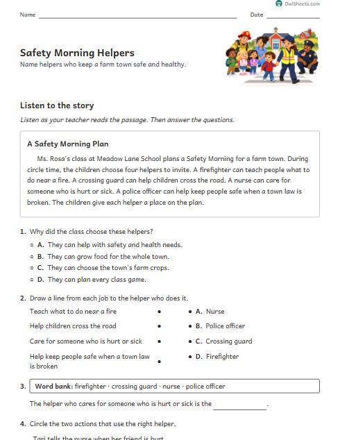 Safety Morning Helpers worksheet preview