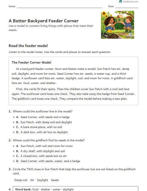A Better Backyard Feeder Corner worksheet preview