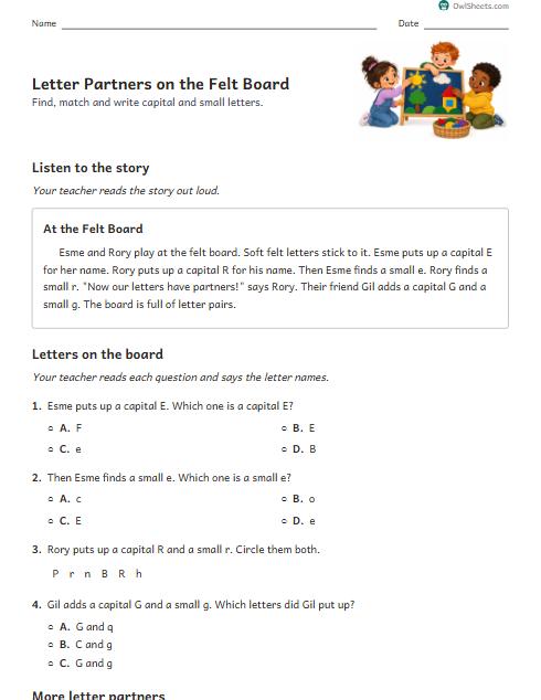 Letter Partners on the Felt Board worksheet preview