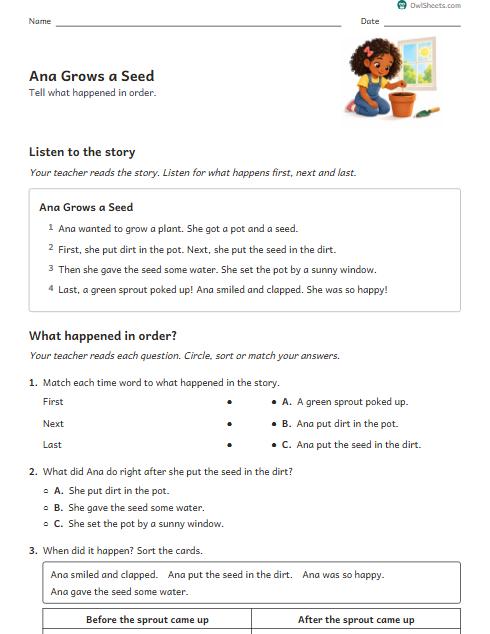 Ana Grows a Seed worksheet preview